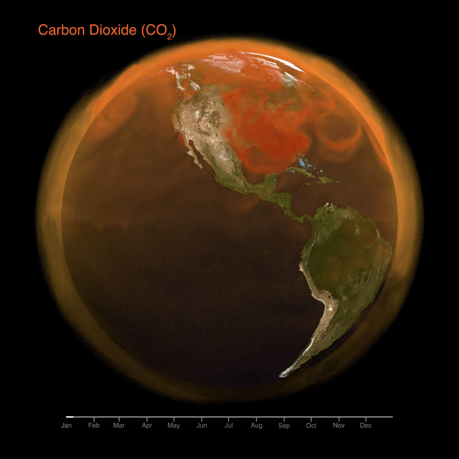 Visualization of total carbon dioxide in the Earth's atmosphere in 2021 