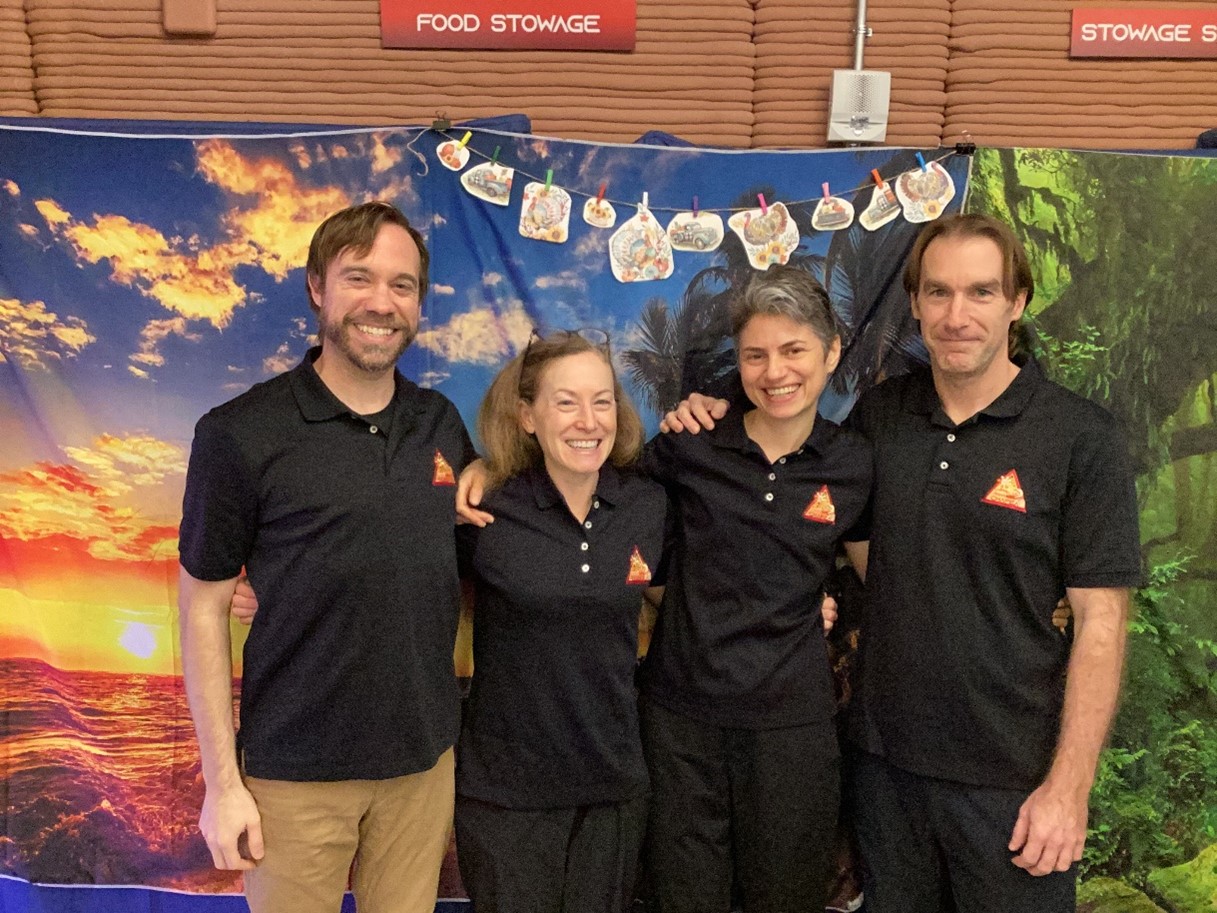 The inaugural CHAPEA crew celebrates Thanksgiving inside the habitat (from left to right: Nathan Jones, Kelly Haston, Anca Selariu, Ross Brockwell).