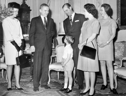 Apollo 8 astronaut Frank Borman and his wife Susan, at left, meet the Royal family at Buckingham Palace during the London stop of their European tour