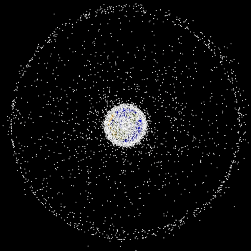 A computer generated image of objects in Earth orbit that are currently being tracked.