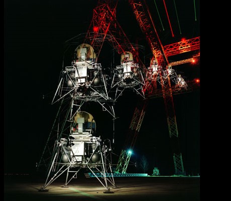 Multiple exposure of a practice landing at the Lunar Landing Research Facility at NASA’s Langley Research Center in Hampton, Virginia