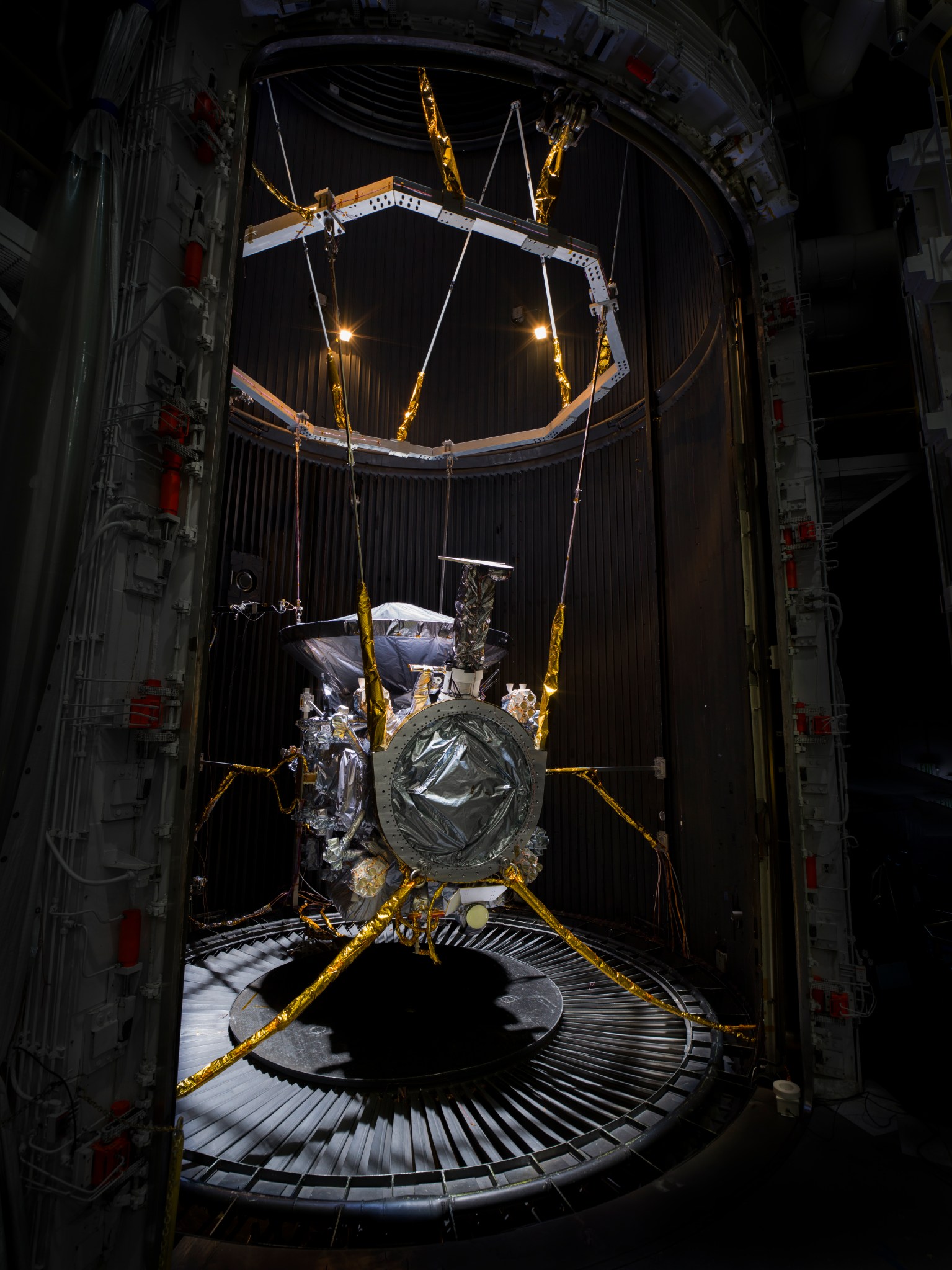 Europa Clipper is seen in the 85-Foot Space Simulator at JPL