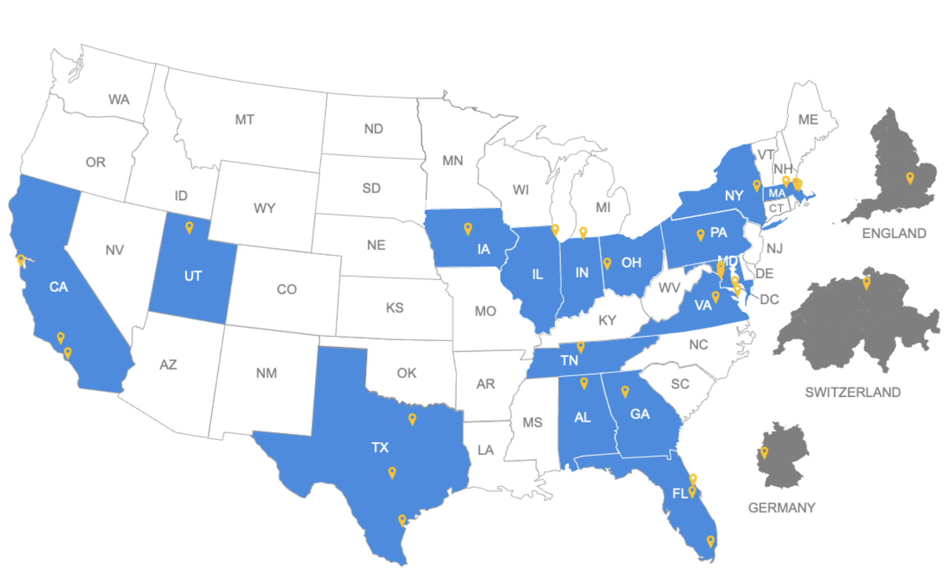 U.S. map showing System-Wide Safety collaborators