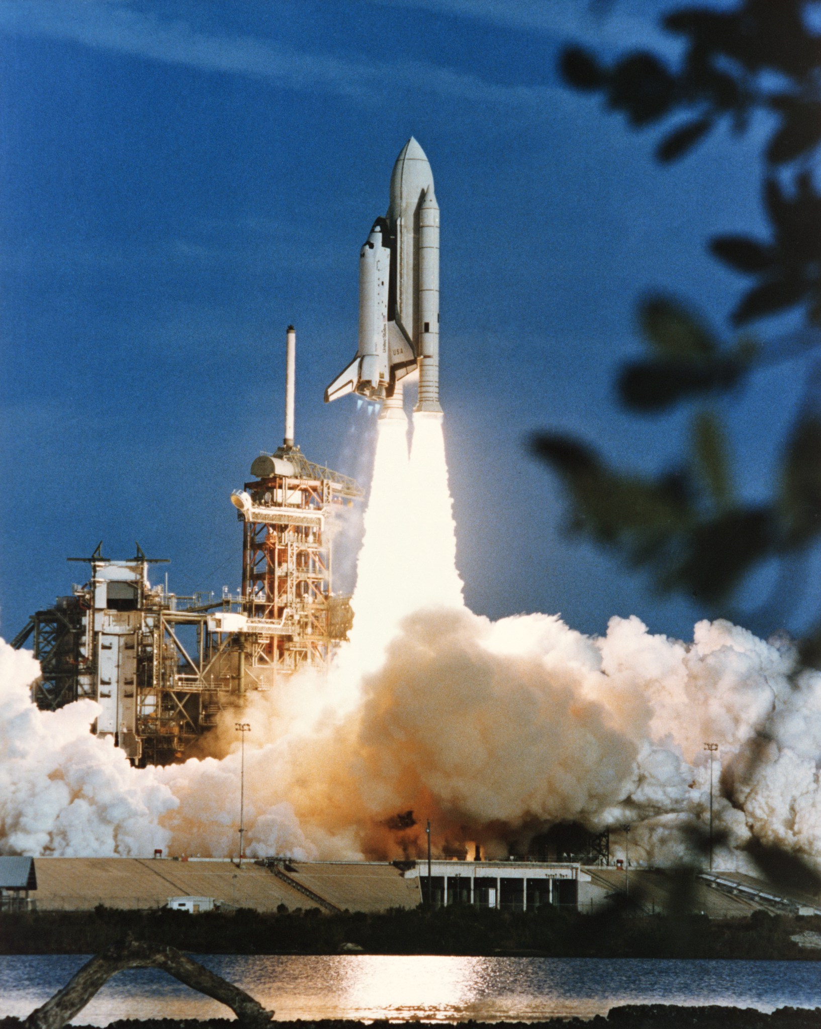 The shuttle Columbia launching for the first time in 1981