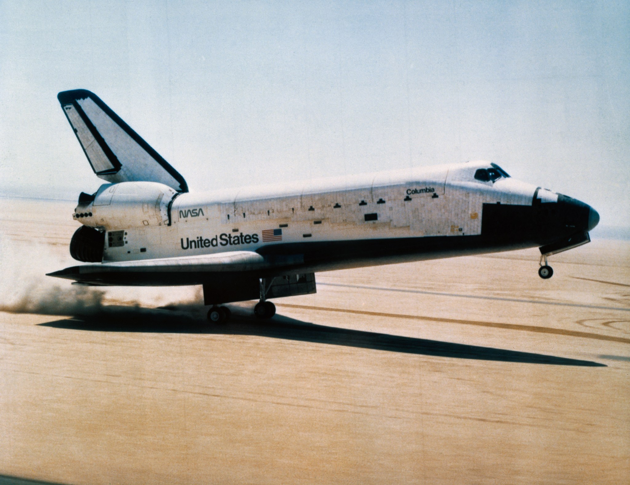 The shuttle Columbia landing after its first flight in 1981.