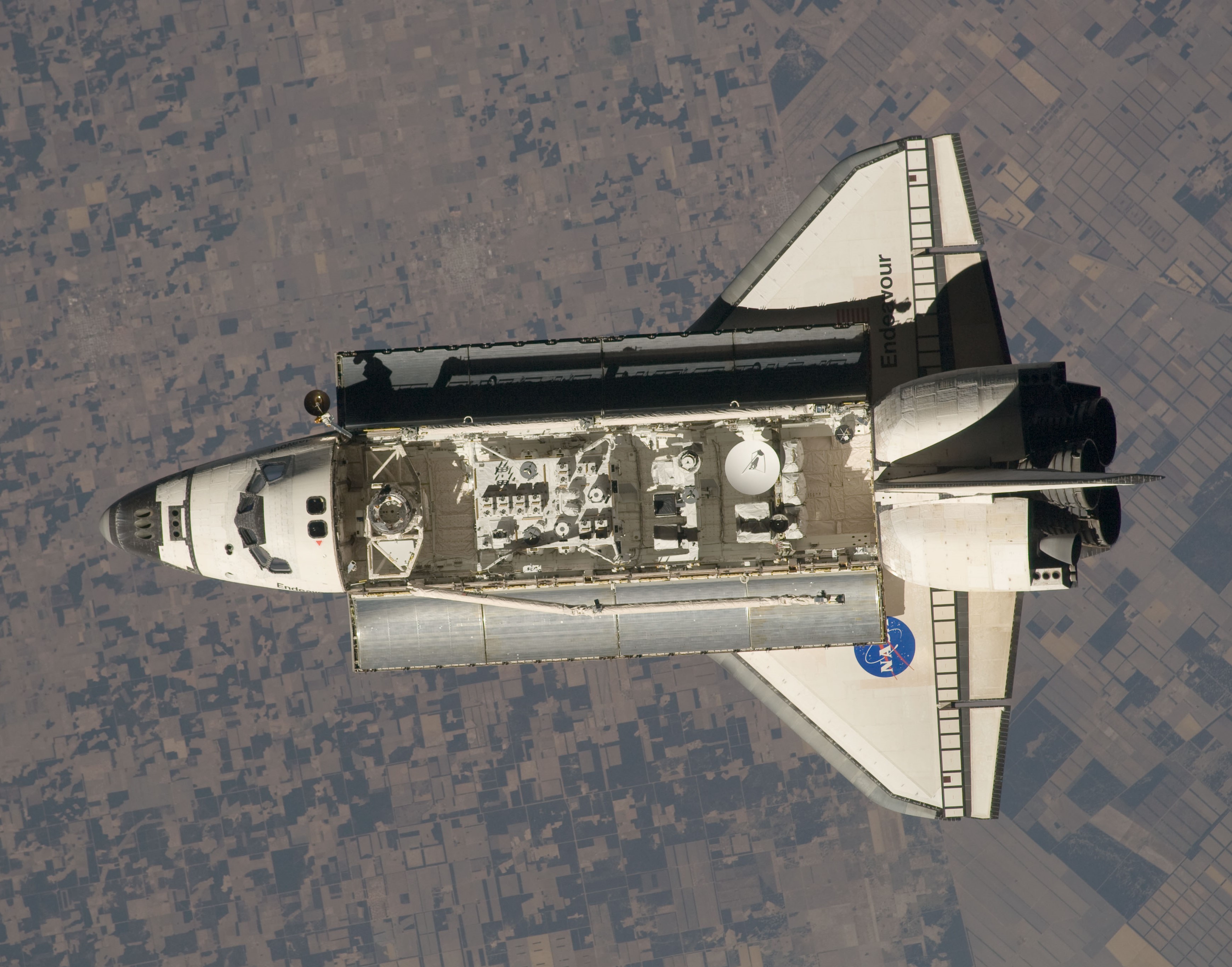 Endeavour as seen from the space station during the rendezvous