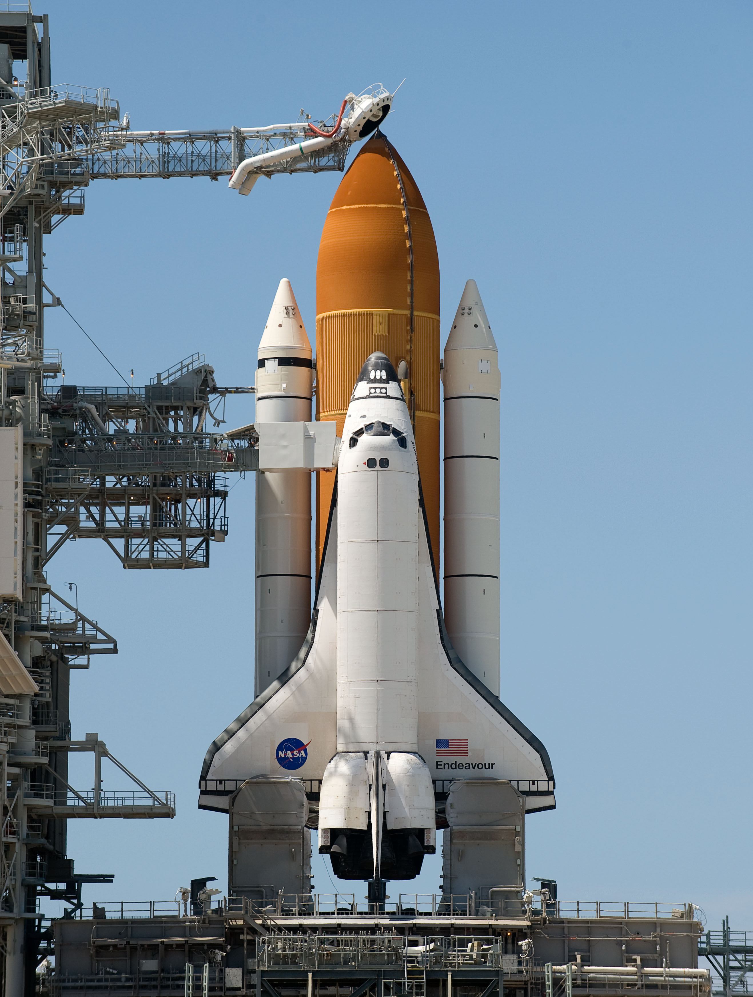 Space shuttle Endeavour on Launch Pad 39A a few days before launch