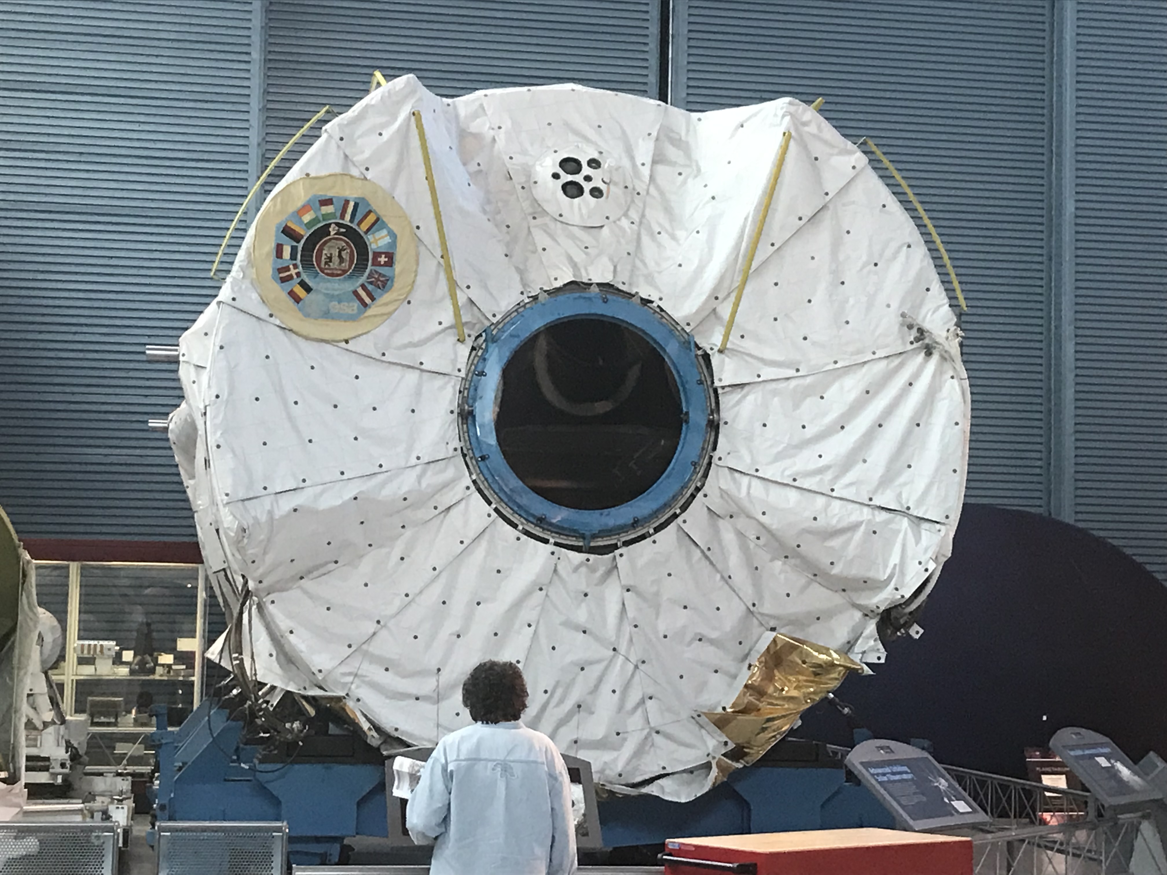 The Spacelab long module that flew on STS-65 and eight other missions on display at the Stephen F. Udvar-Hazy Center of the Smithsonian Institution’s National Air and Space Museum in Chantilly, Virginia.