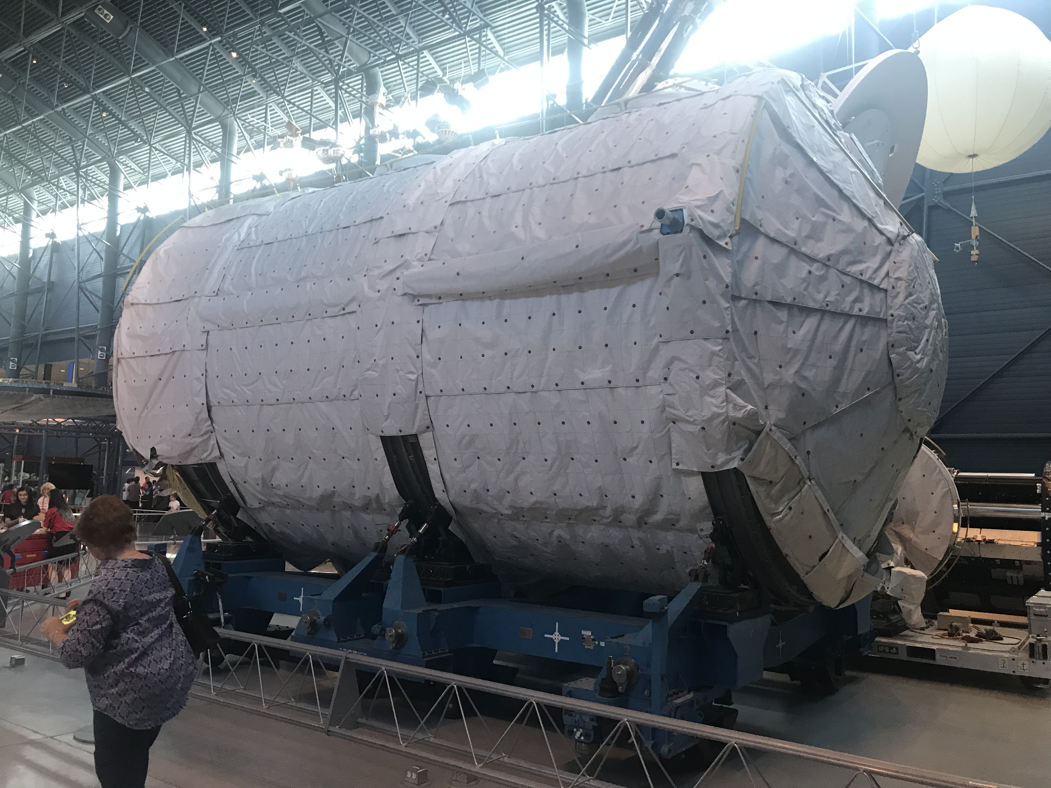 The Spacelab long module that flew on STS-65 and eight other missions on display at the Stephen F. Udvar-Hazy Center of the Smithsonian Institution’s National Air and Space Museum in Chantilly, Virginia.