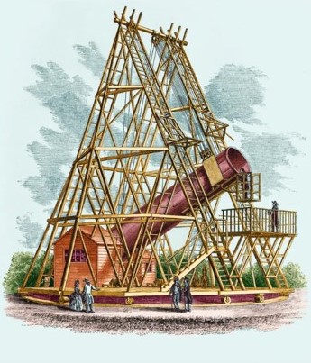 Drawing of Herschel’s 40-foot telescope