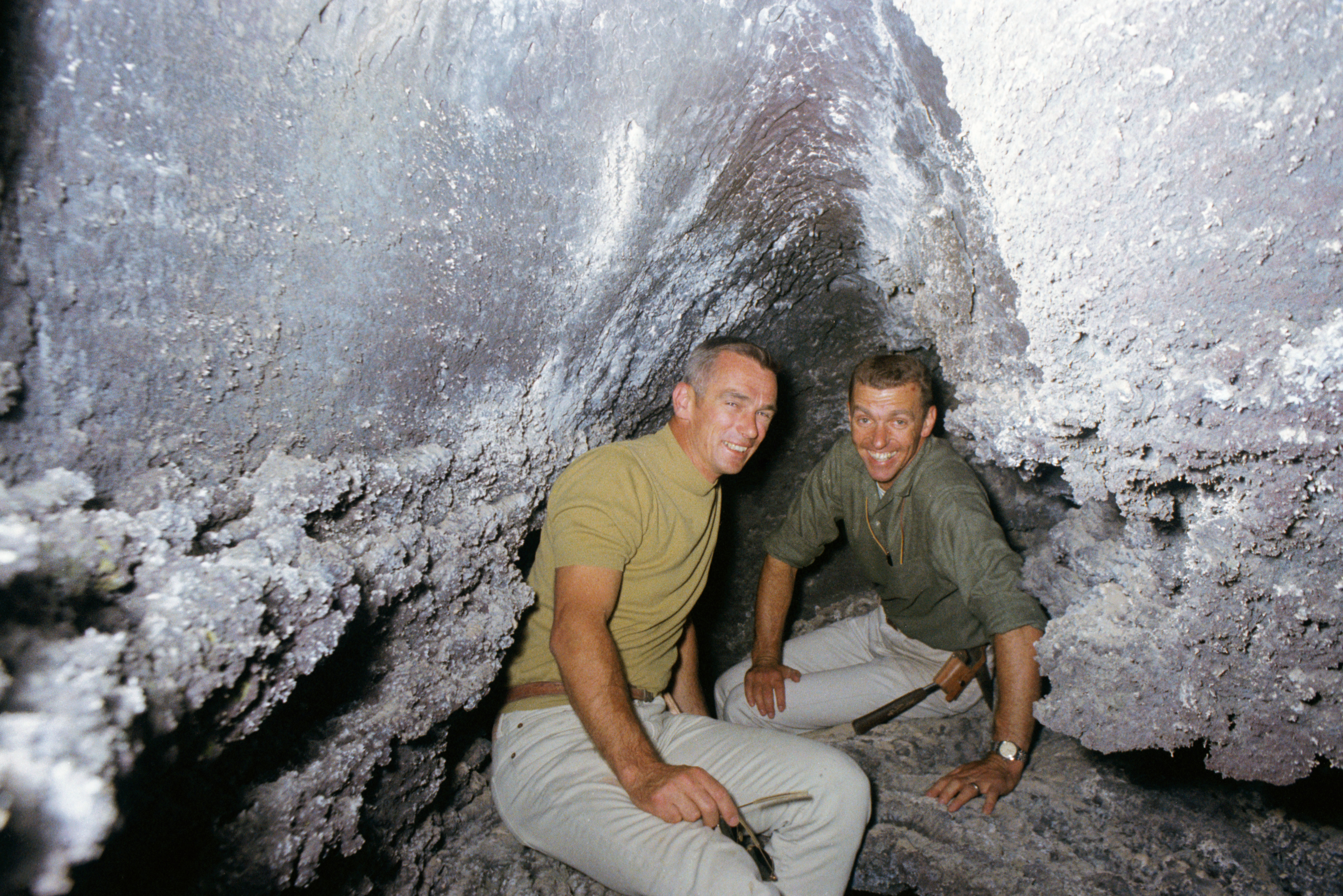 Apollo 14 backup crew members Eugene A. Cernan, left, and Joe H. Engle during the Idaho geology field trip