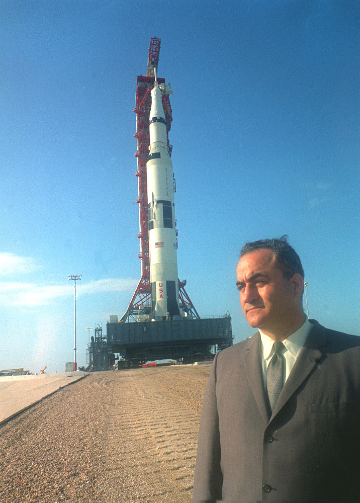 Rocco A. Petrone, director of launch operations at KSC, seen here at the Apollo 11 rollout, succeeded Phillips