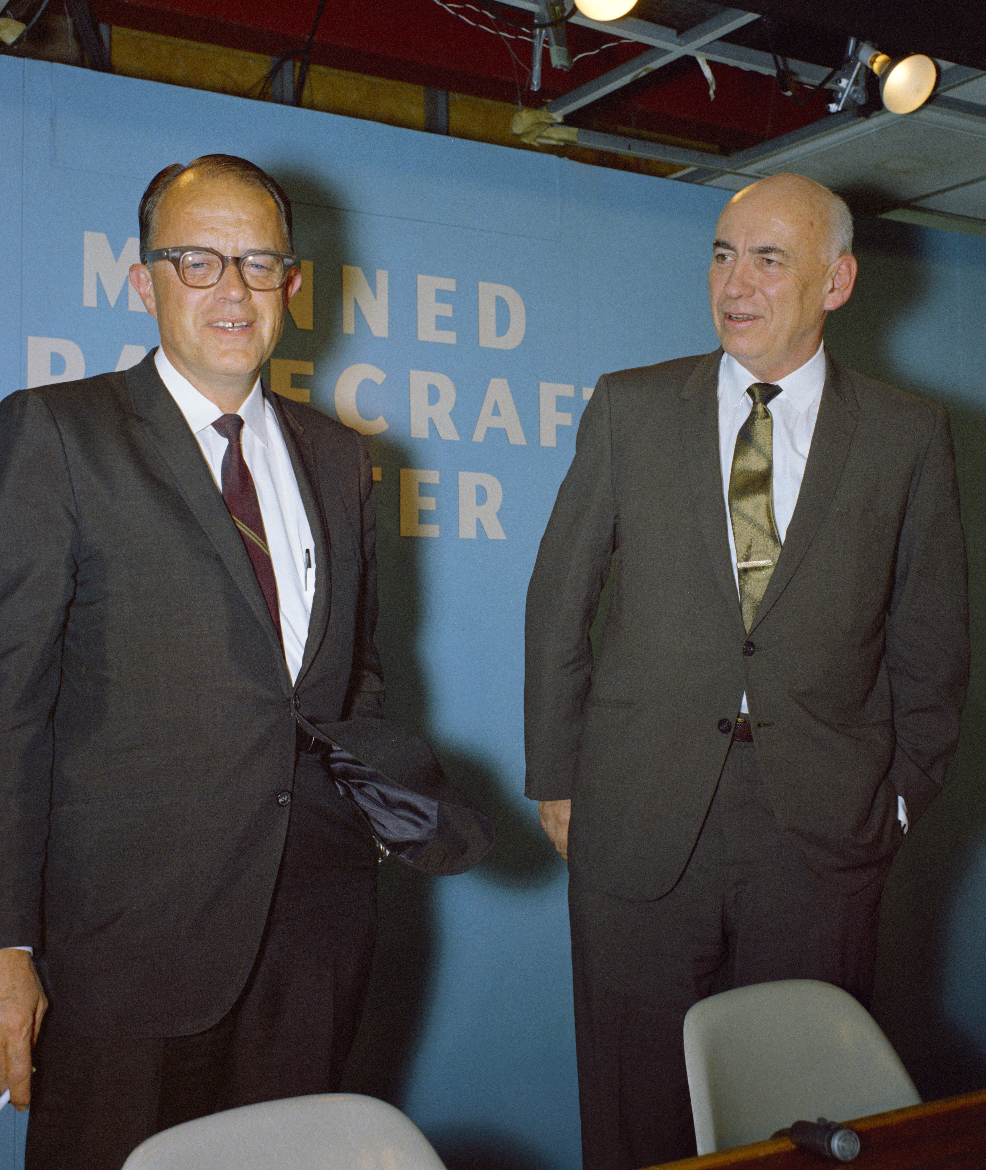 George S. Trimble, left, deputy director of the Manned Spacecraft Center (MSC)