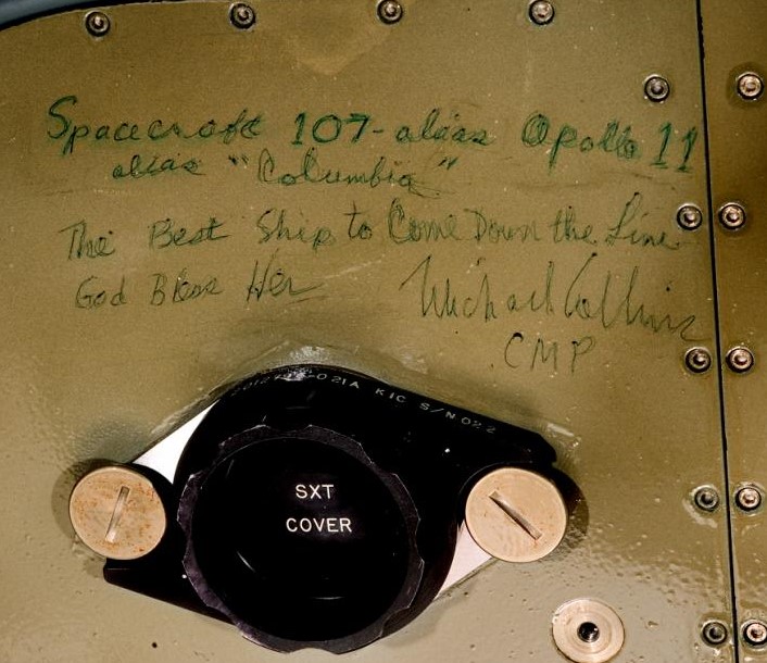 While still aboard the U.S.S. Hornet, Mike wrote this inscription inside Columbia