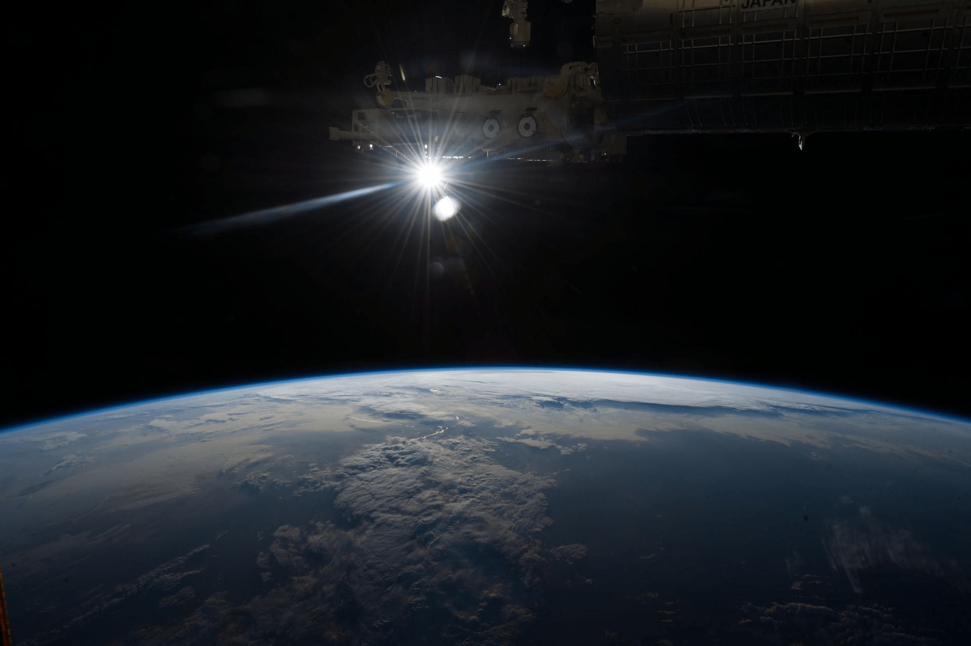 Earth observation taken by the Expedition 35 crew aboard the ISS. The Sun and portions of the forward (FWD) ISS are in view.