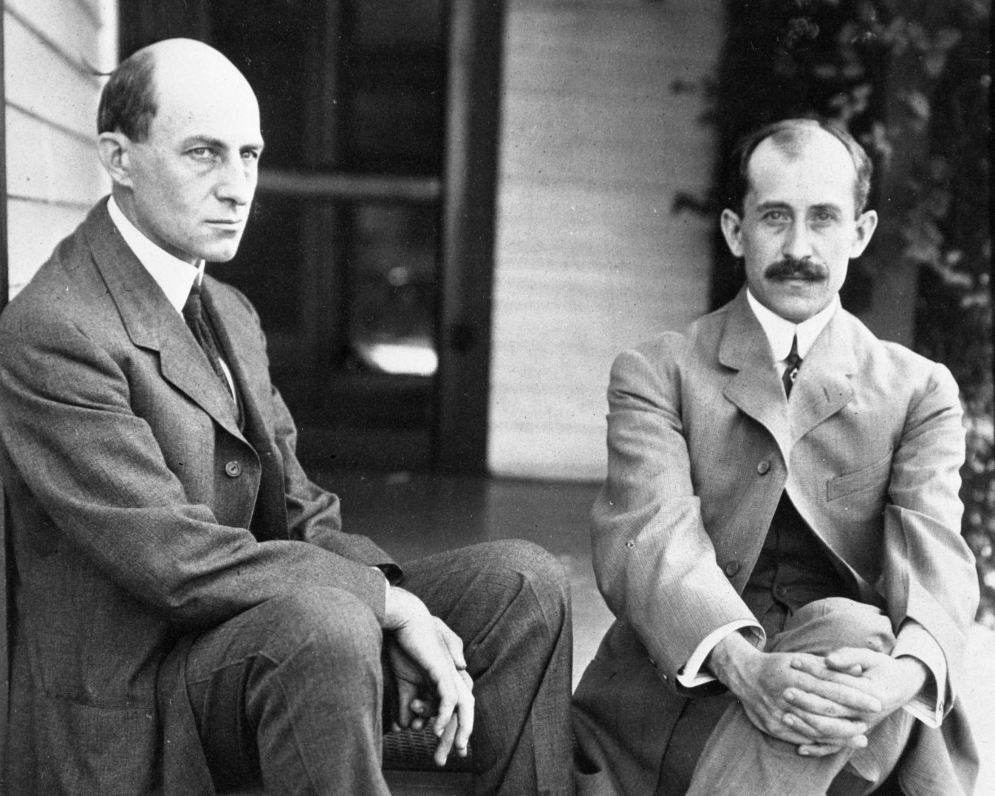 Photo of the Wright brothers. Wilbur, left, and Orville Wright.