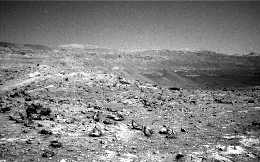 Left navigation camera image from Sol 4255, showing “Milestone Peak” on the left, the subject of an RMI in this plan