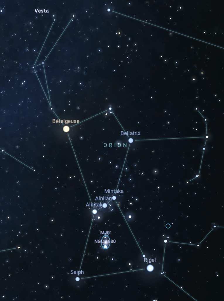 Graphic showing Betelgeuse as part of the Orion constellation.