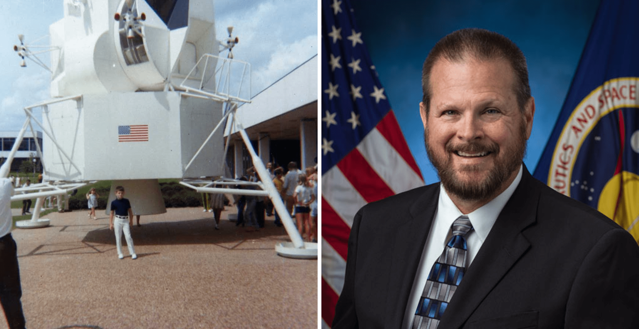 Johnson Space Center employee Don Walker is pictured as a child and in his current role at NASA.